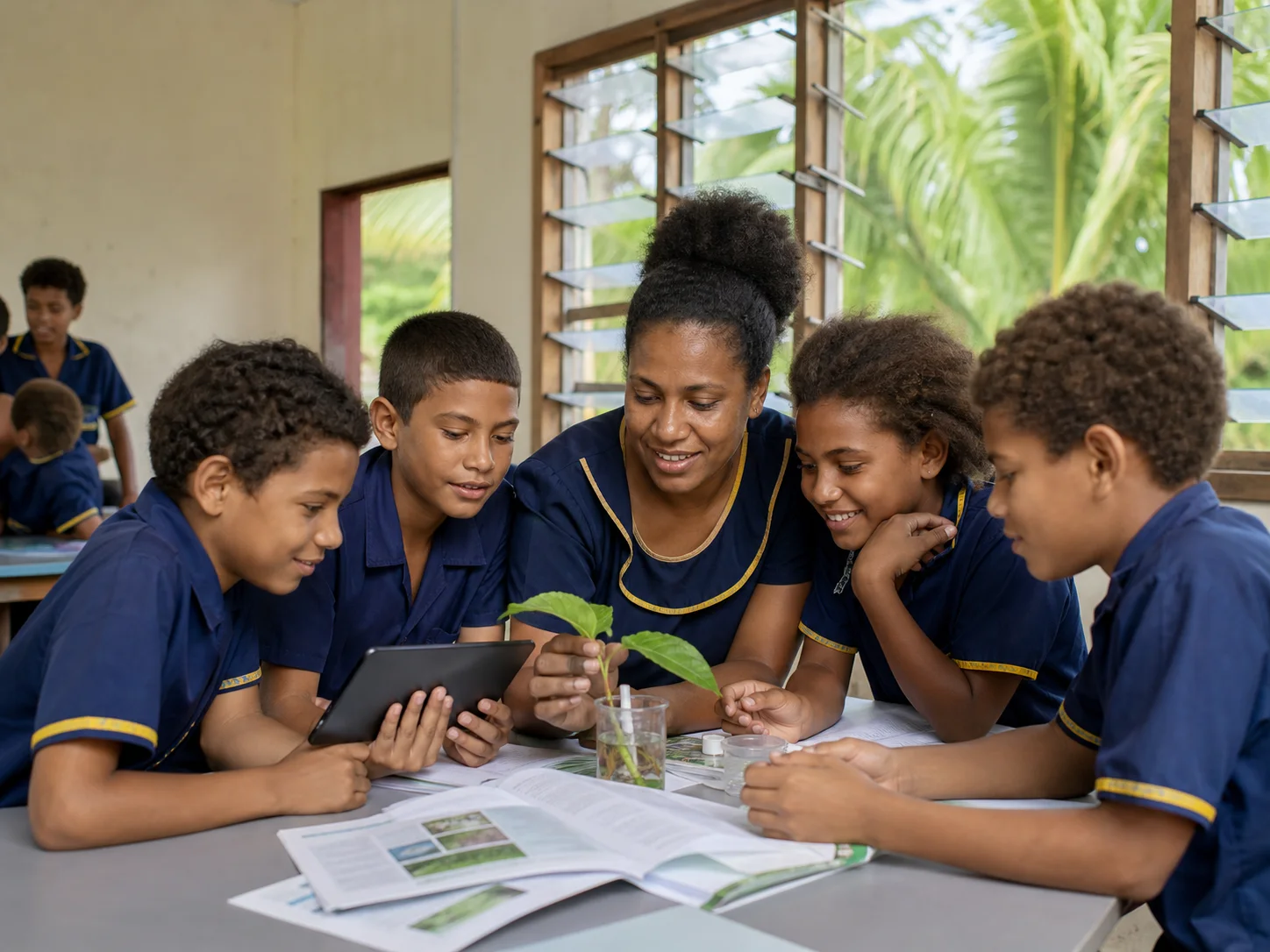 Illustrative classroom learning scene in Vanuatu