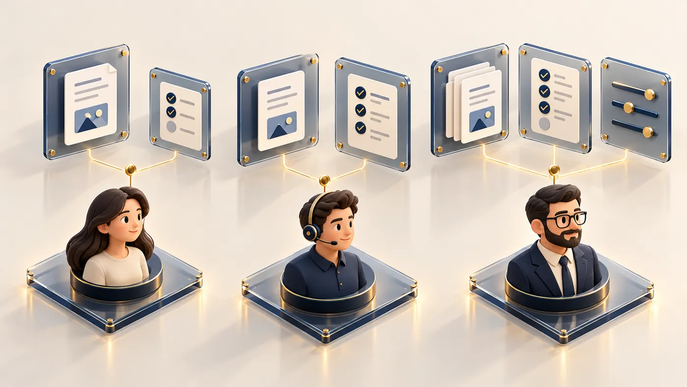 Illustration of separate customer, staff and administrator permissions in a customer portal